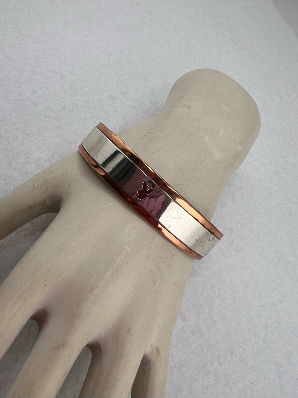 Two-Tone Copper and Silver Bangle Bracelet - Women's Jewelry
